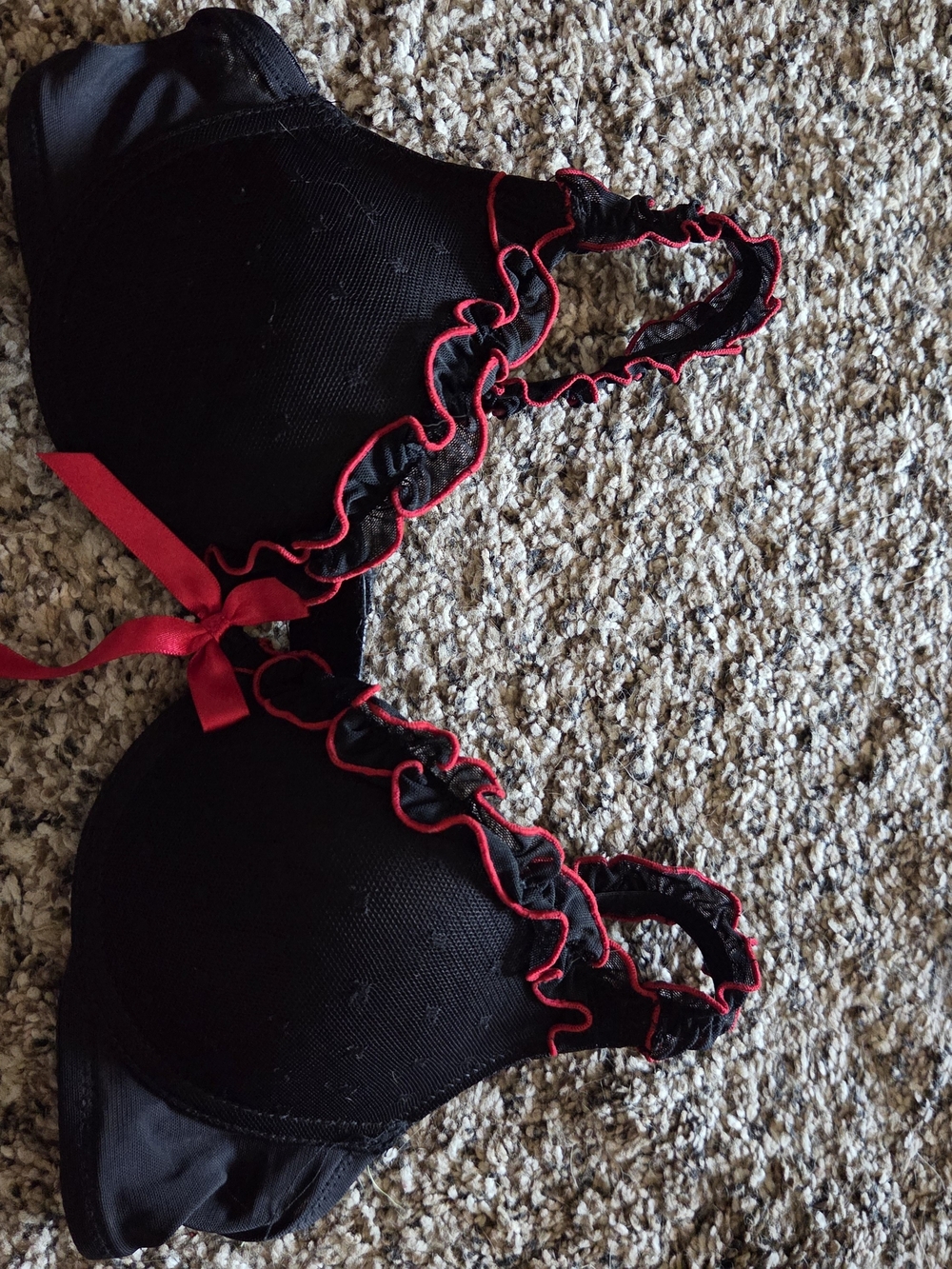 Rampage Black Bra with Red Ruffle Trim